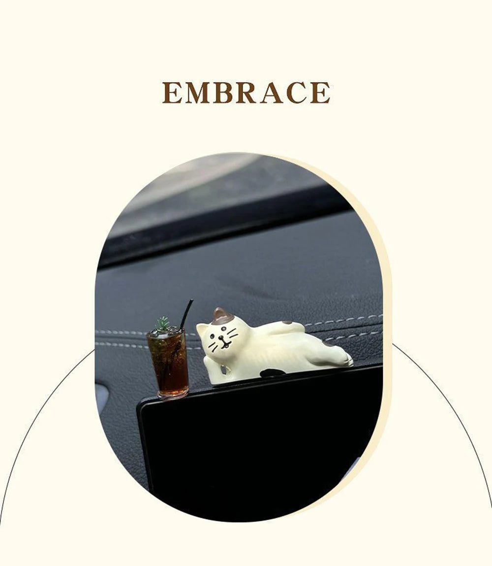 Cute Healing Kitten Dashboard Ornaments – Resin Cat Figures for Car Interior Decor & Accessories