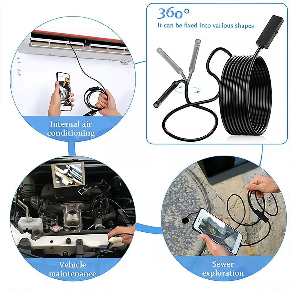 2-in-1 Endoscope Camera Micro USB Type C 7mm Lens Waterproof Inspection Borescope for Android PC Car Sewer
