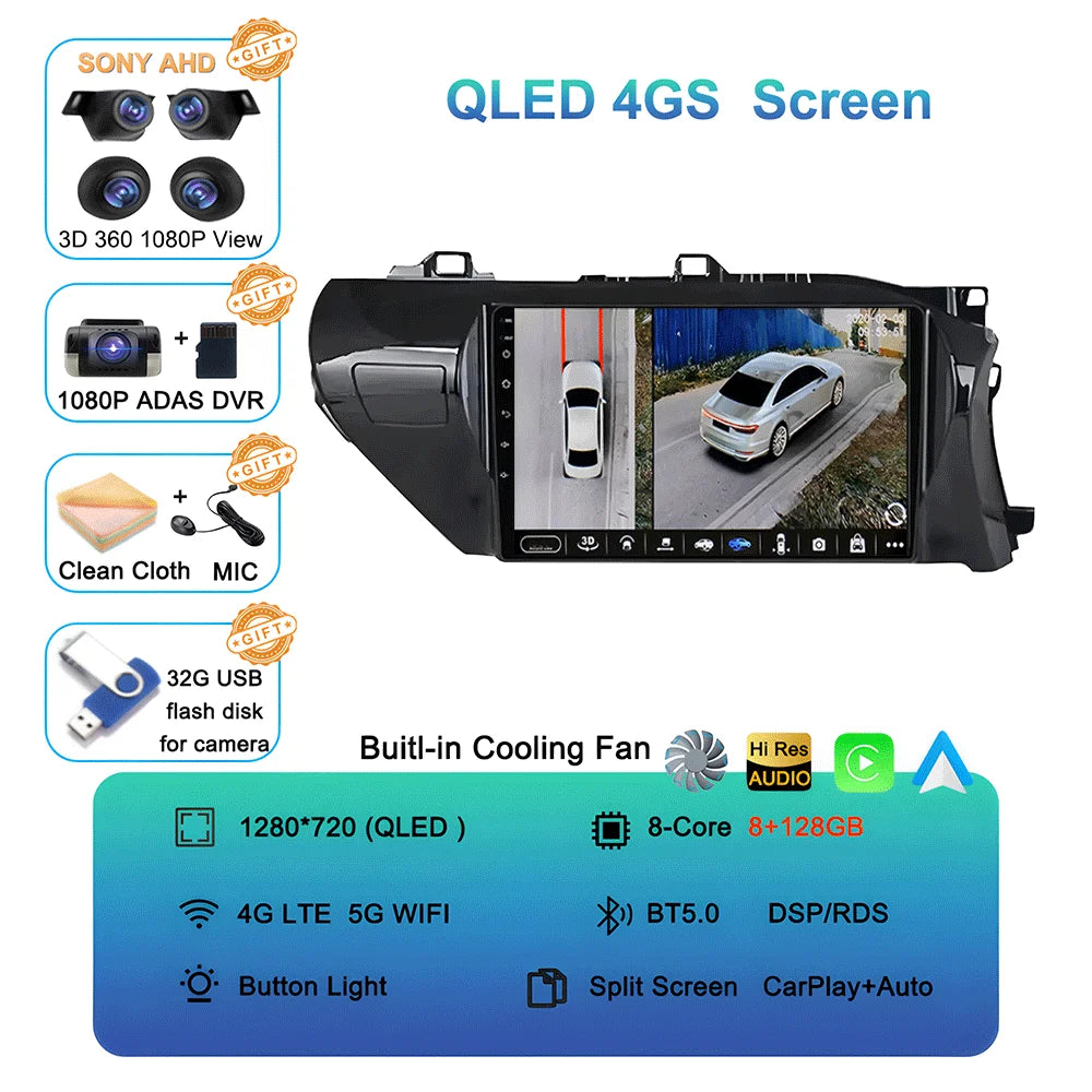 Android 15 Car Stereo GPS Multimedia Player for Toyota Hilux Revo/Vigo IMV (2016–2020) | Wireless CarPlay & Android AutoCar & Automotive Accessories