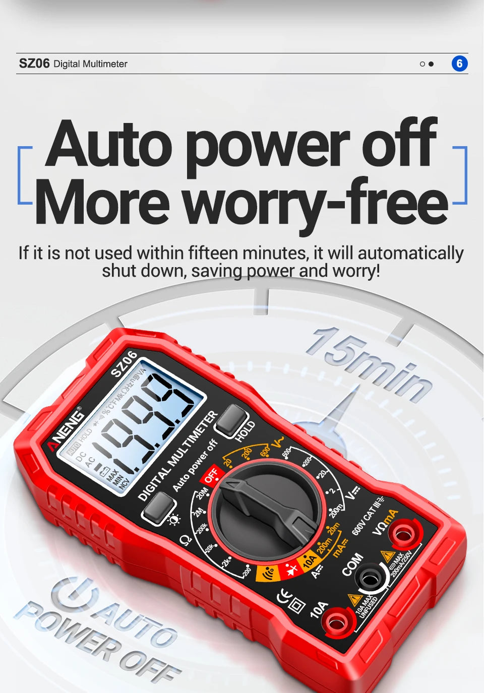 ANENG SZ06 Digital Multimeter 600V Auto Range Tester 2000 Counts for Car Home DIY Electricians