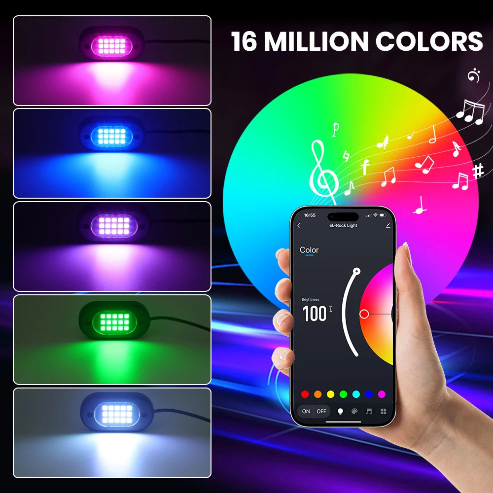 RGB Underglow LED Car Lights Kit Underbody Neon Lamp App Control 12V SUV TruckCar & Automotive Accessories