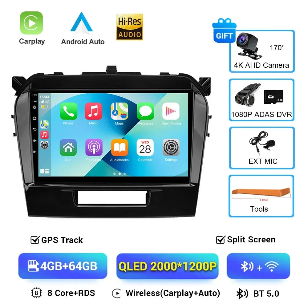 Android 16" Car Radio Multimedia GPS Navigation Player for Suzuki Vitara 2015–2020 | WiFi, Bluetooth, CarPlay, Touchscreen Autoradio