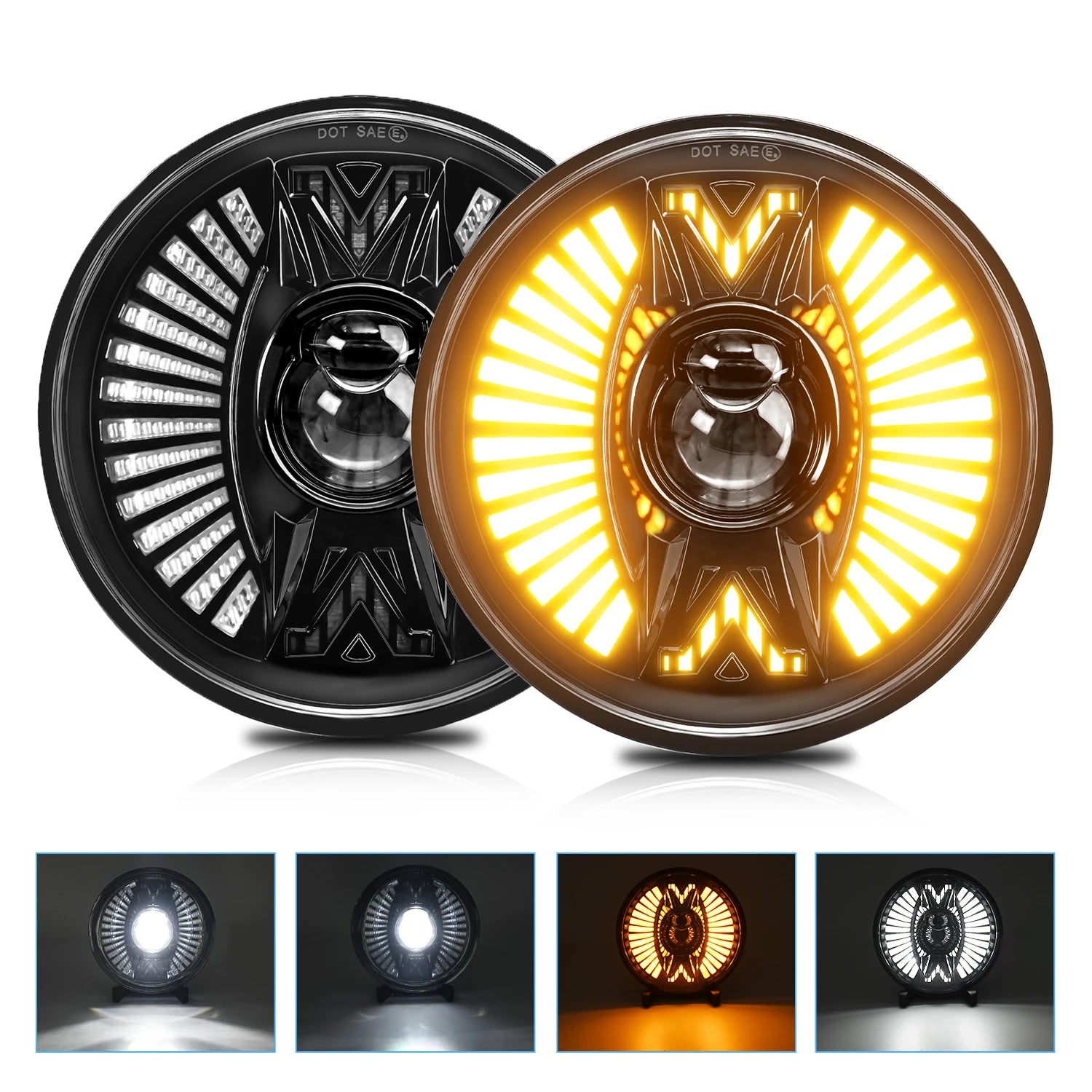 7 Inch LED Headlights 240W Projector DRL Hi/Lo Beam H4 for Jeep Wrangler JK Harley