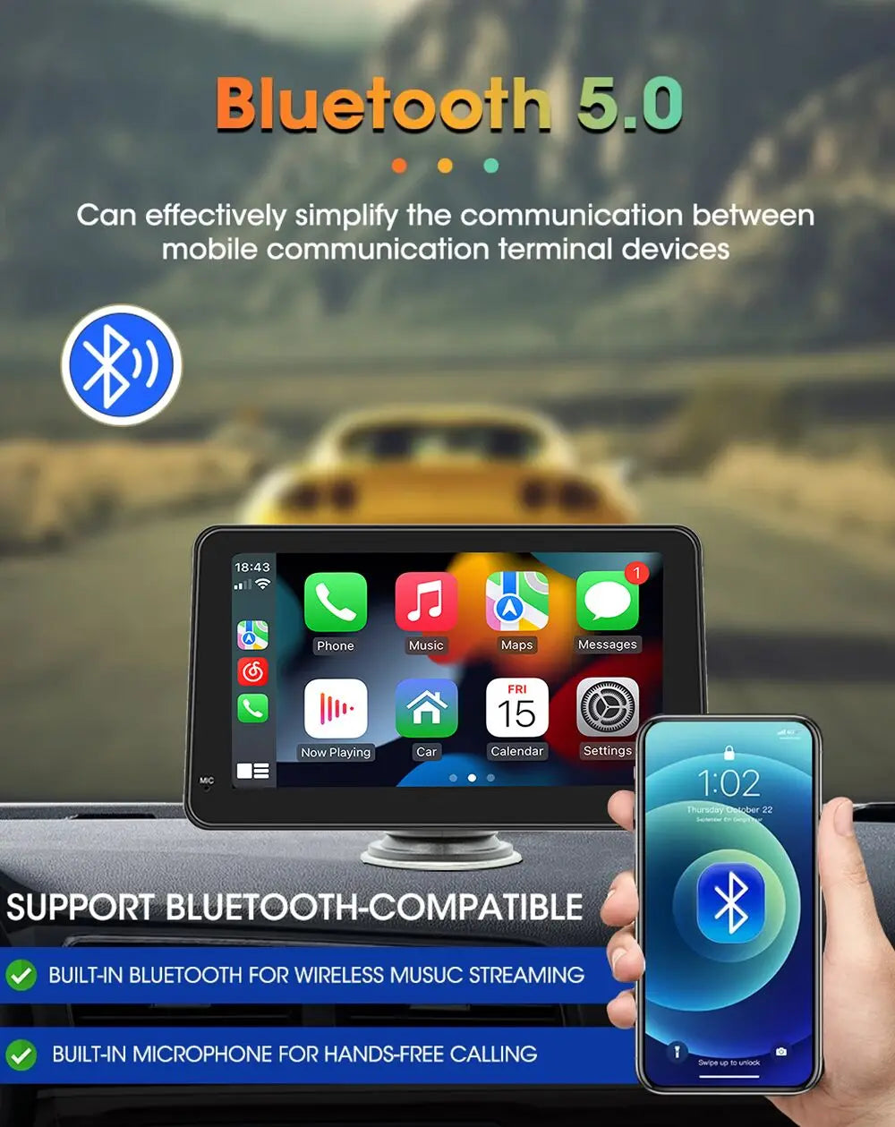 7" Touch Screen Car Stereo CarPlay Android Auto GPS Navi WiFi Radio MP5 Player