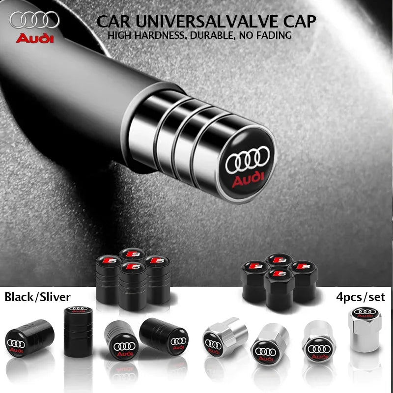 4Pcs Audi Tire Valve Stem Caps – Bolt-In Wheel Air Dust Covers for S-Line A1 A3 A4 A5 A6 A7 A8 Q3 Q5 Q7 TT RS Quattro Models