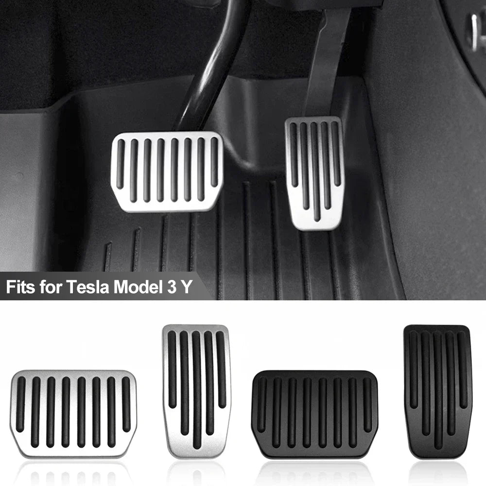 Performance Aluminum Pedal Covers for Tesla Model Y & Model 3 Highland – Non-Slip Brake, Accelerator & Footrest Set