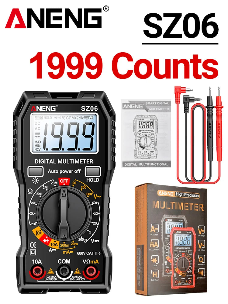 ANENG SZ06 Digital Multimeter 600V Auto Range Tester 2000 Counts for Car Home DIY Electricians