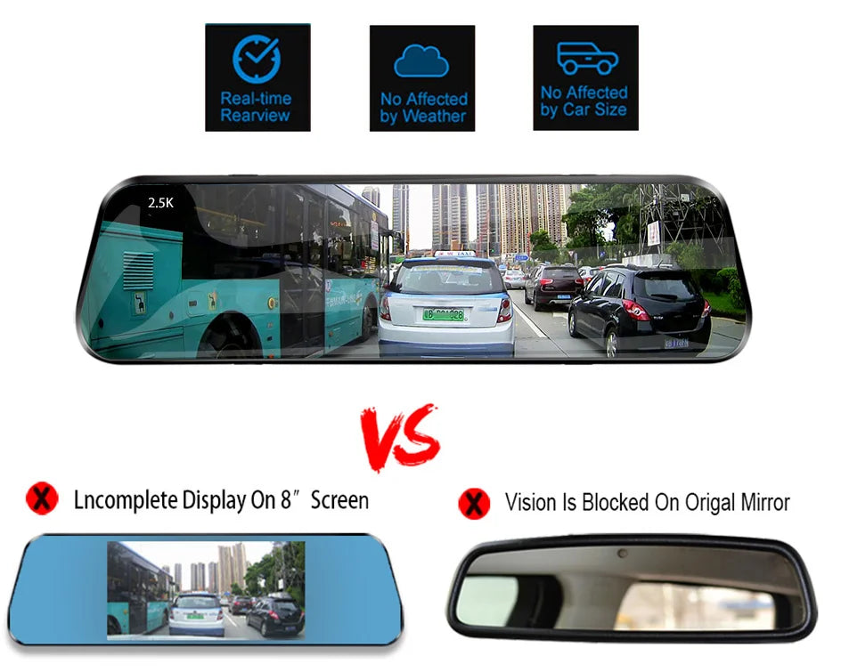 E-ACE 2K Car DVR Dash Cam Mirror WiFi GPS Night Vision 1080P Loop Recording Black Box