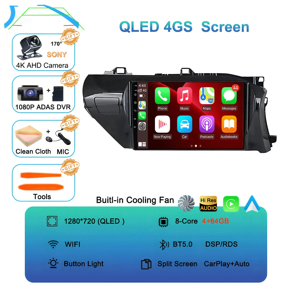 Android 15 Car Stereo GPS Multimedia Player for Toyota Hilux Revo/Vigo IMV (2016–2020) | Wireless CarPlay & Android AutoCar & Automotive Accessories