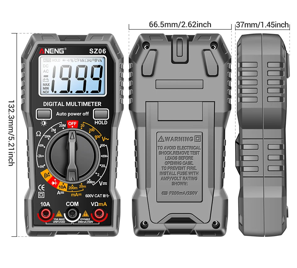 ANENG SZ06 Digital Multimeter 600V Auto Range Tester 2000 Counts for Car Home DIY Electricians