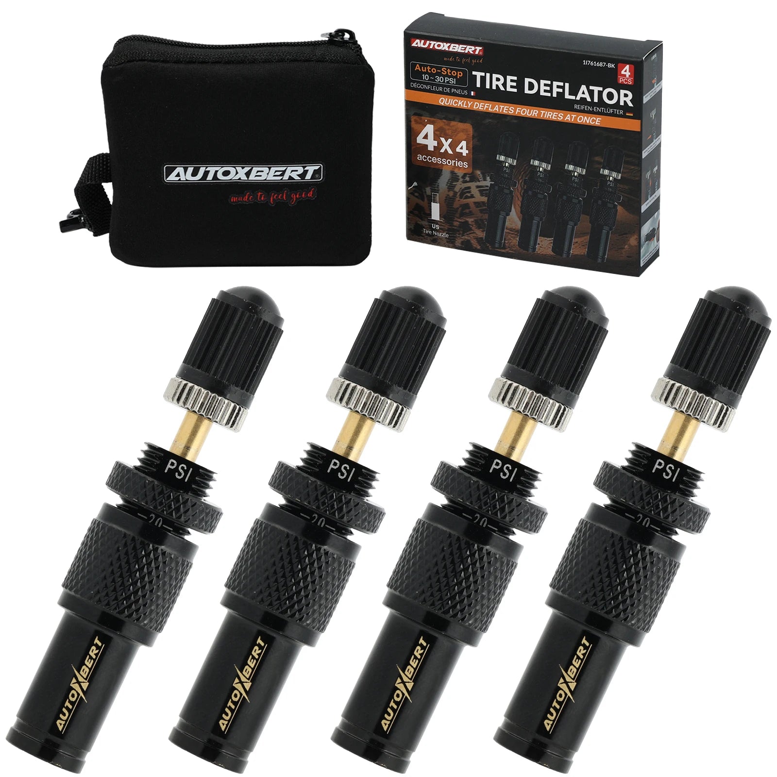 4PCS Adjustable Tyre Deflators 10-30 PSI Air Down Tool 4WD 4x4 Offroad Accessories