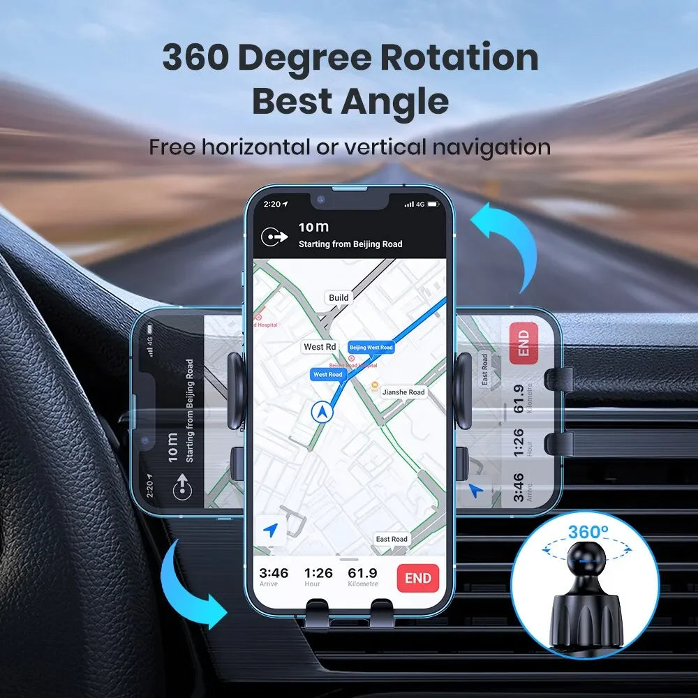 Metal Gravity Car Phone Holder Air Vent Mount with Auto-Lock Sleek Frosted Finish Universal Bracket for Vehicle