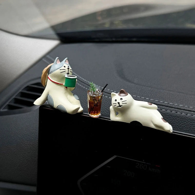Cute Healing Kitten Dashboard Ornaments – Resin Cat Figures for Car Interior Decor & Accessories