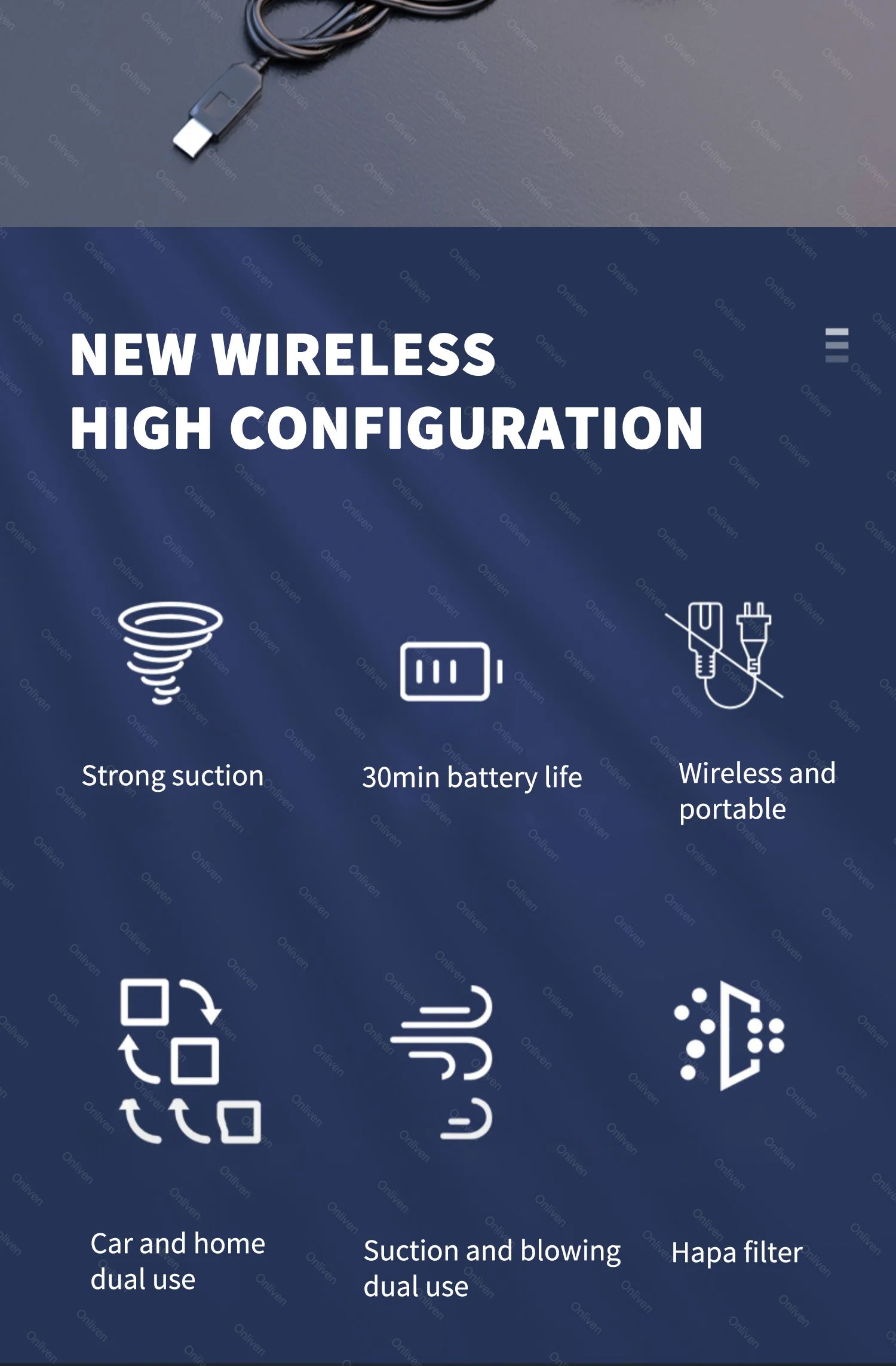 SZUK 98000PA Car Vacuum Cleaner Cordless Handheld Strong Suction Mini Portable Wireless