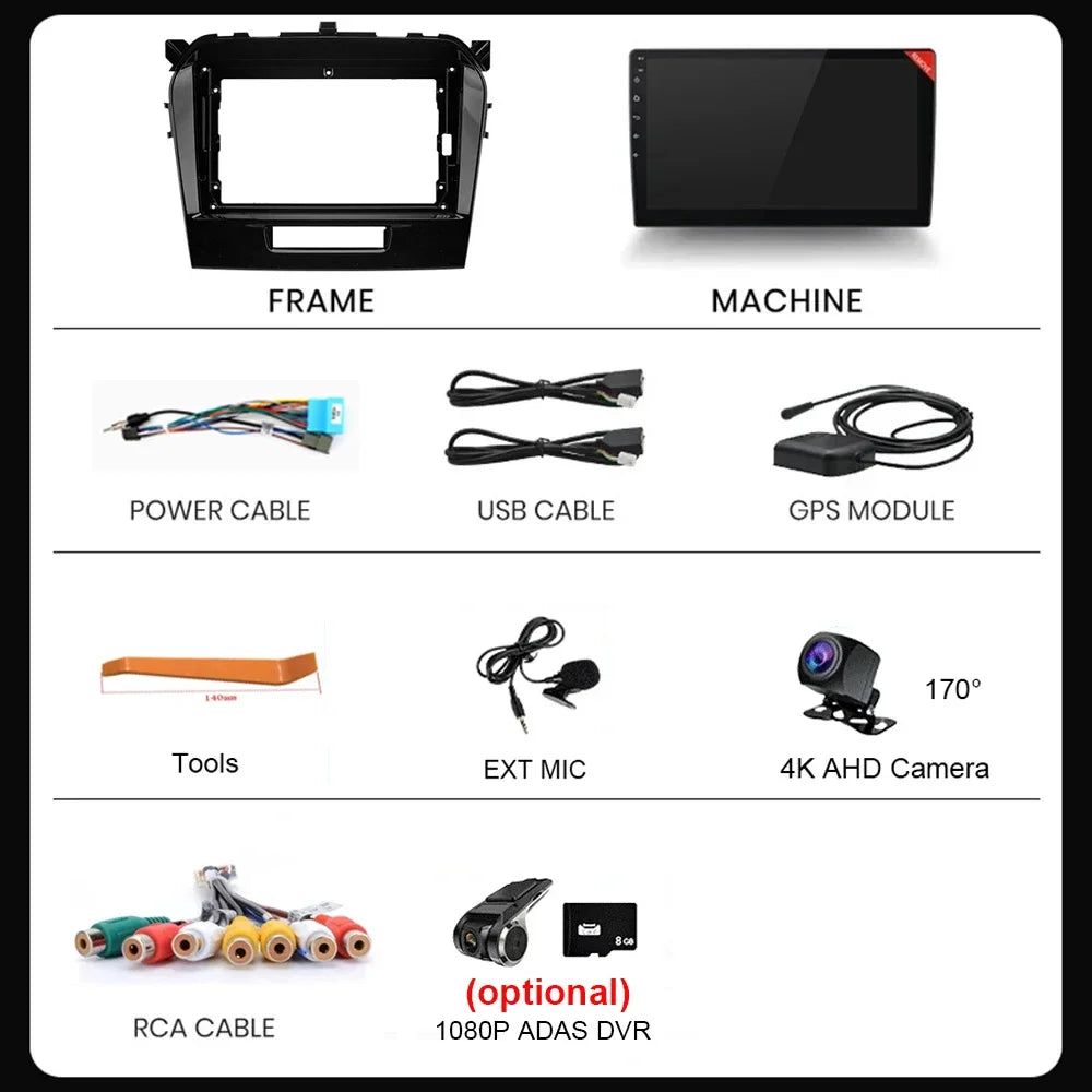 Android 16" Car Radio Multimedia GPS Navigation Player for Suzuki Vitara 2015–2020 | WiFi, Bluetooth, CarPlay, Touchscreen Autoradio