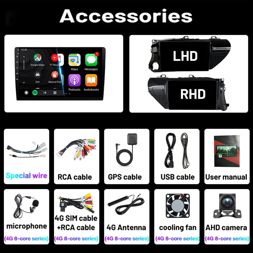 Android 15 Car Stereo GPS Multimedia Player for Toyota Hilux Revo/Vigo IMV (2016–2020) | Wireless CarPlay & Android AutoCar & Automotive Accessories