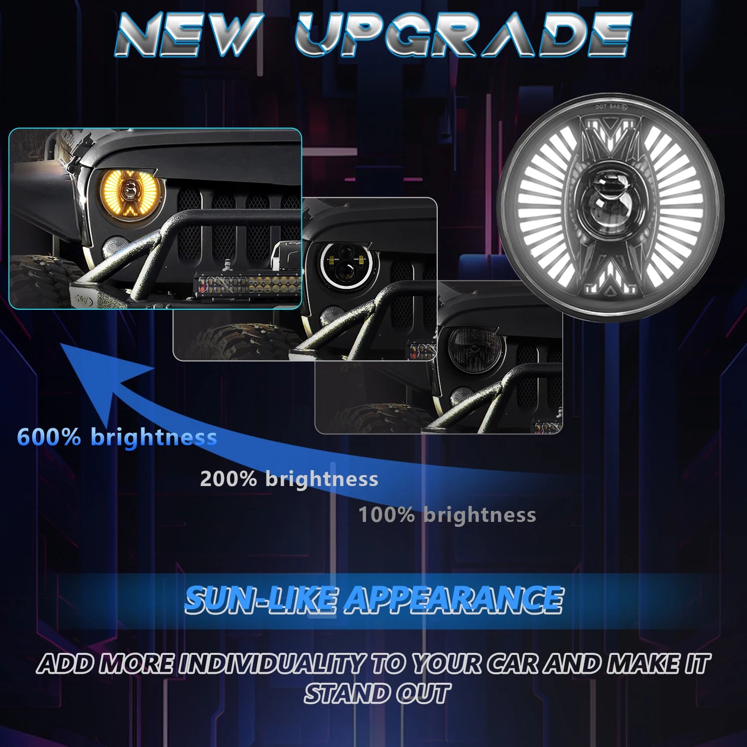 7 Inch LED Headlights 240W Projector DRL Hi/Lo Beam H4 for Jeep Wrangler JK Harley