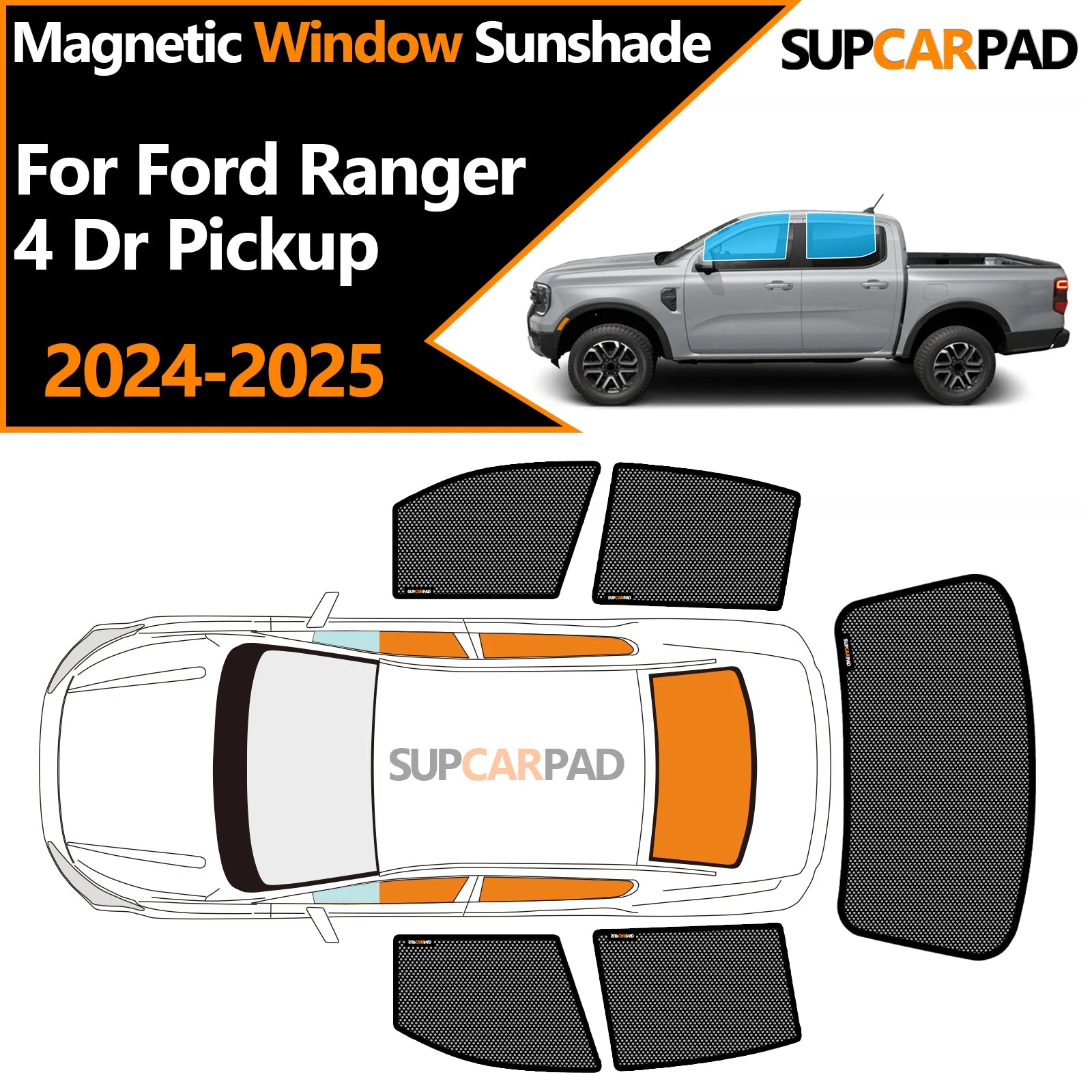 Ford Ranger 2024-2025 Custom Magnetic Front Windshield Sunshade β 4-Door Pickup Mesh Curtain