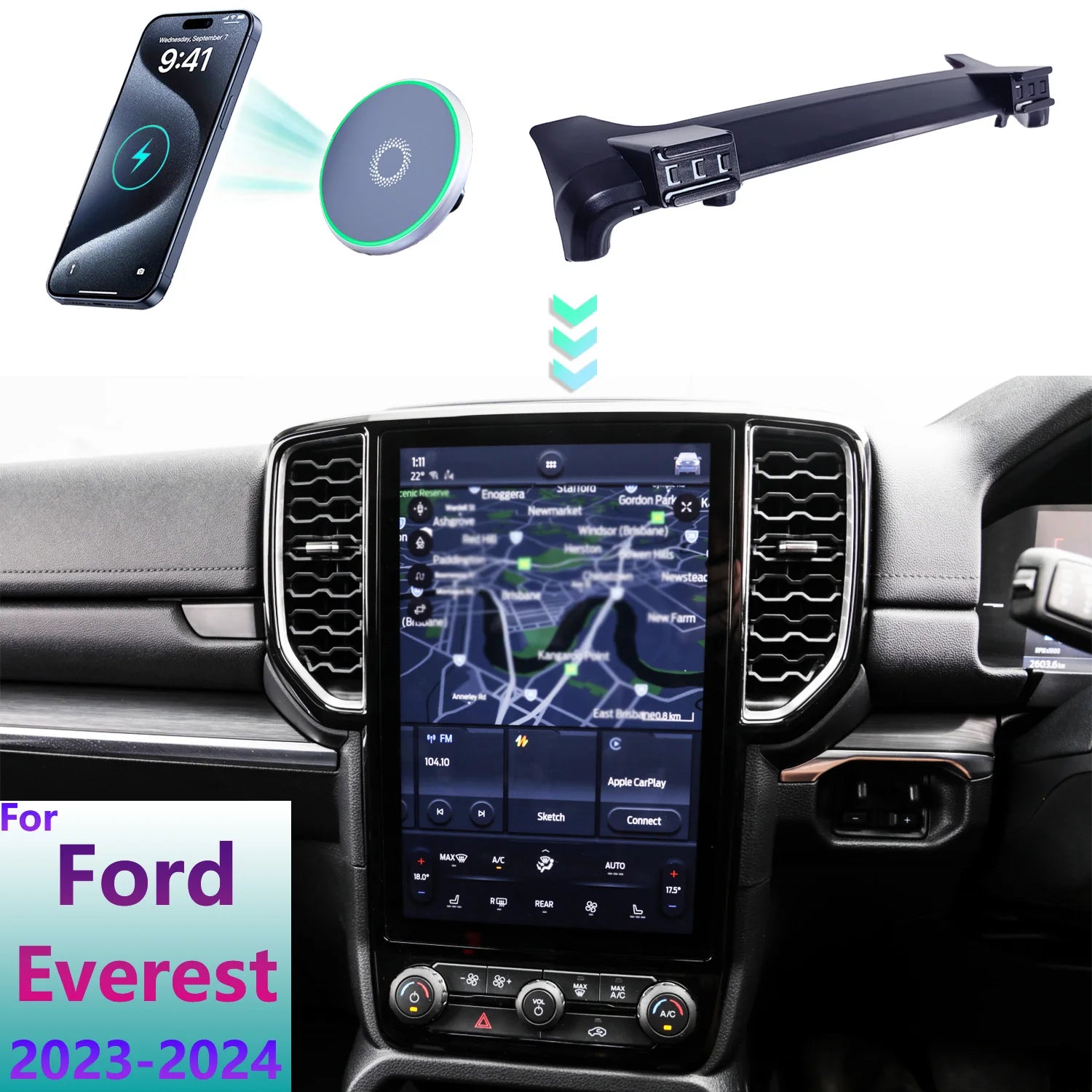 Ford Ranger T9 & Everest 2023-2024 MagSafe Wireless Charging Mount β Magnetic Car Phone Holder