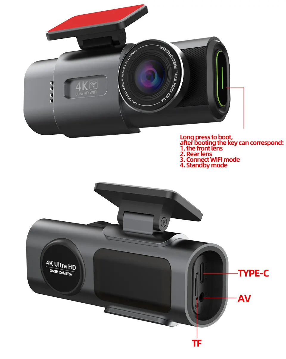 4K UHD Dash Cam Car DVR Camera WiFi GPS Night Vision Video Recorder 24H Parking