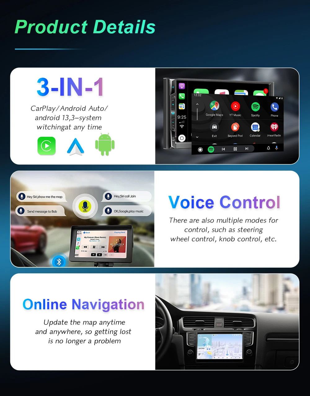 3-in-1 Wireless CarPlay & Android Auto Adapter – Plug & Play, Converts Wired to Wireless for 99% OEM Cars