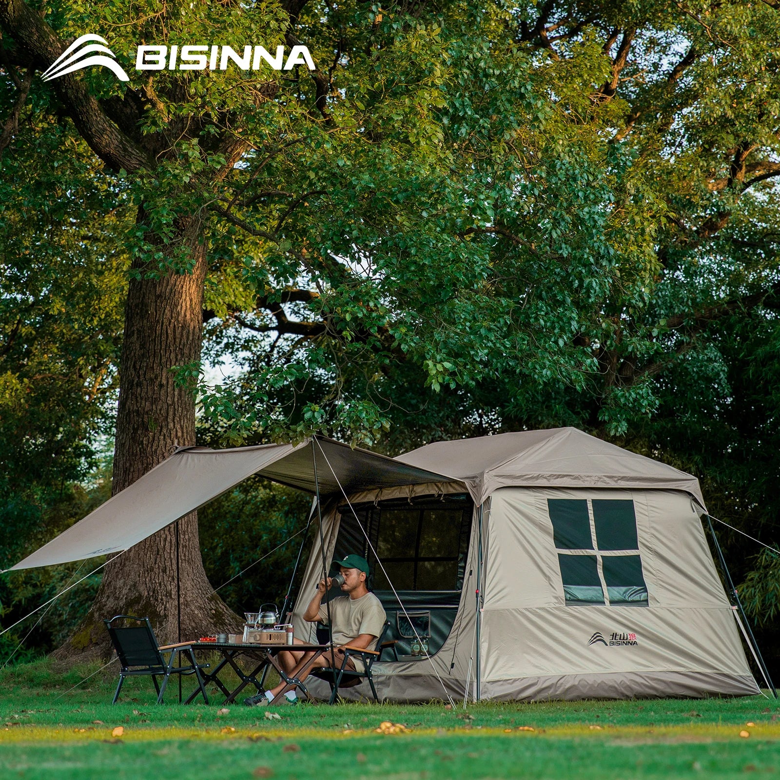BISINNA One-Touch Automatic Ridge Tent with Titanium Glue – 3-4 Person Outdoor Family Camping TentOutdoor & Camping Gear