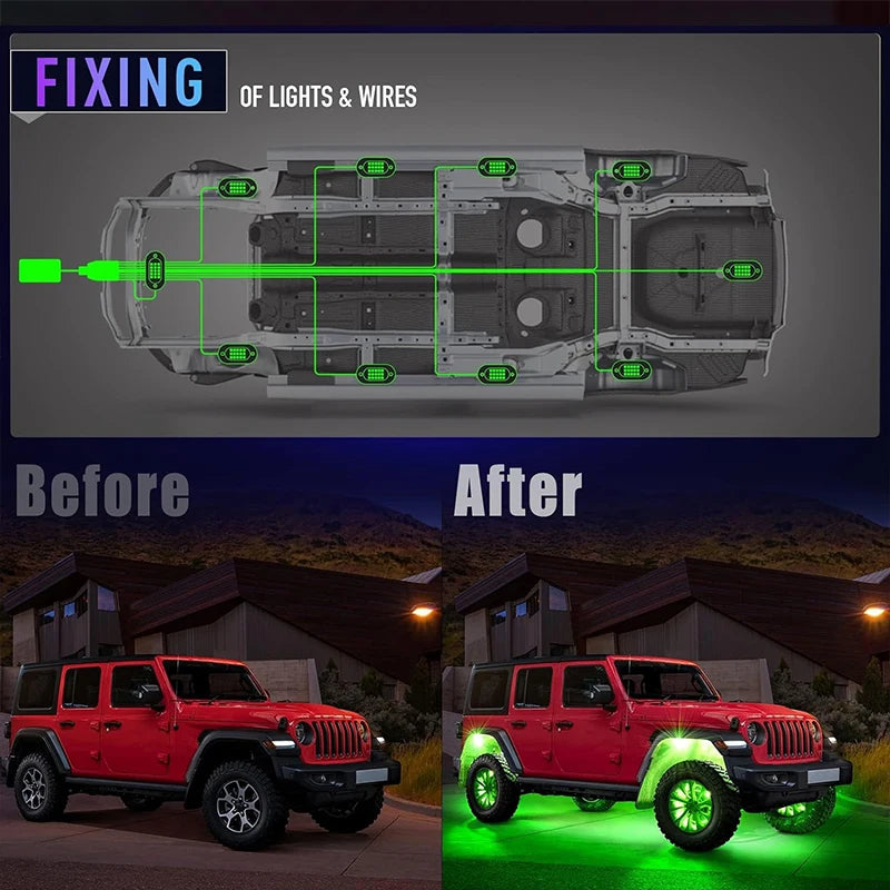 RGB Underglow LED Car Lights Kit Underbody Neon Lamp App Control 12V SUV TruckCar & Automotive Accessories
