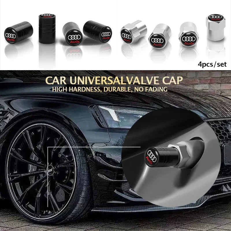 4Pcs Audi Tire Valve Stem Caps – Bolt-In Wheel Air Dust Covers for S-Line A1 A3 A4 A5 A6 A7 A8 Q3 Q5 Q7 TT RS Quattro Models