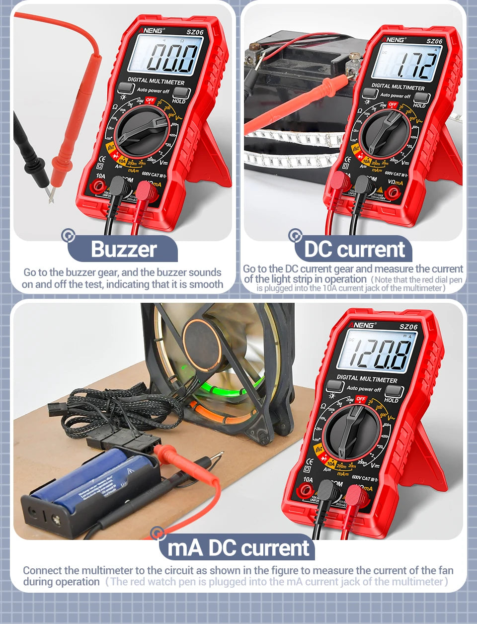 ANENG SZ06 Digital Multimeter 600V Auto Range Tester 2000 Counts for Car Home DIY Electricians