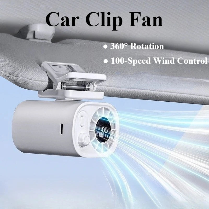 Portable Car Clip Fan 360Β° Rotatable 100 Speed USB Rechargeable Electric Fan Low Noise