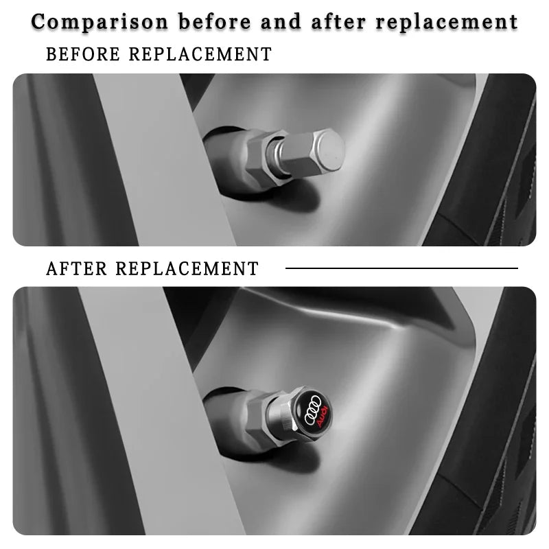 4Pcs Audi Tire Valve Stem Caps – Bolt-In Wheel Air Dust Covers for S-Line A1 A3 A4 A5 A6 A7 A8 Q3 Q5 Q7 TT RS Quattro Models