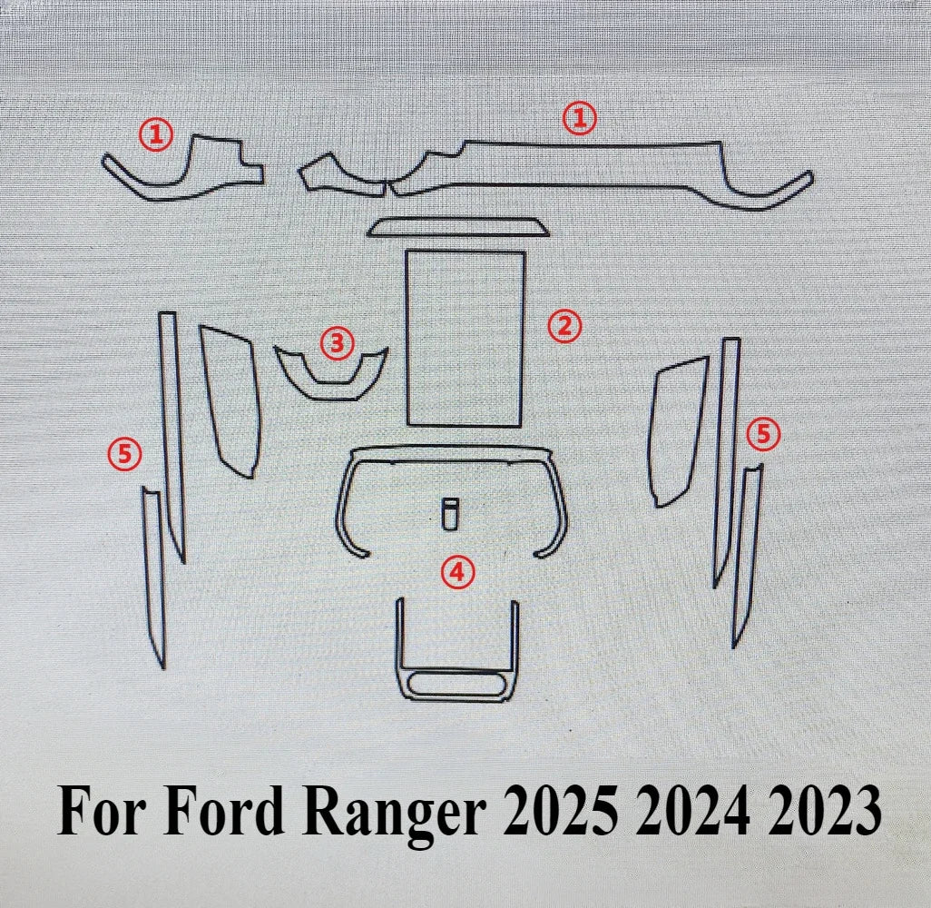 For Ford Ranger 2025 2024 2023 Interior Accessories TPU Film – Transparent Gear Shift Panel GPS Navigation Center Console PPF Protection Sticker