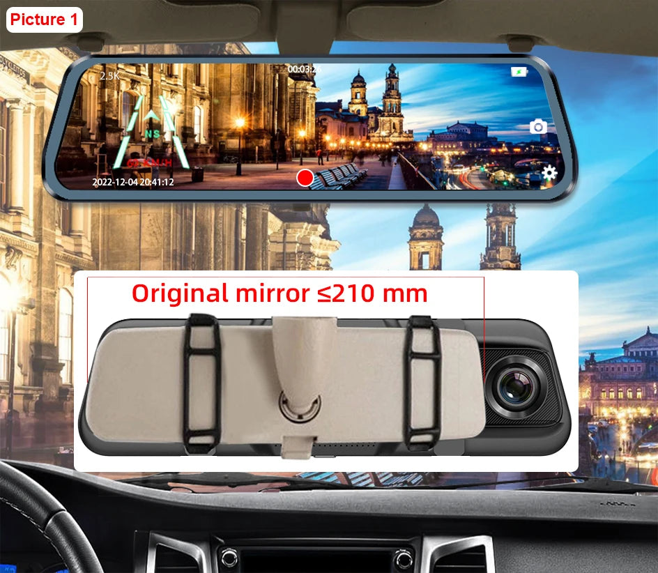 E-ACE 2K Car DVR Dash Cam Mirror WiFi GPS Night Vision 1080P Loop Recording Black Box