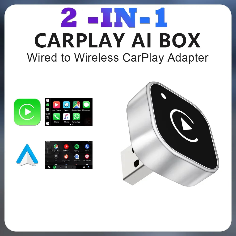 3-in-1 Wireless CarPlay & Android Auto Adapter – Plug & Play, Converts Wired to Wireless for 99% OEM Cars