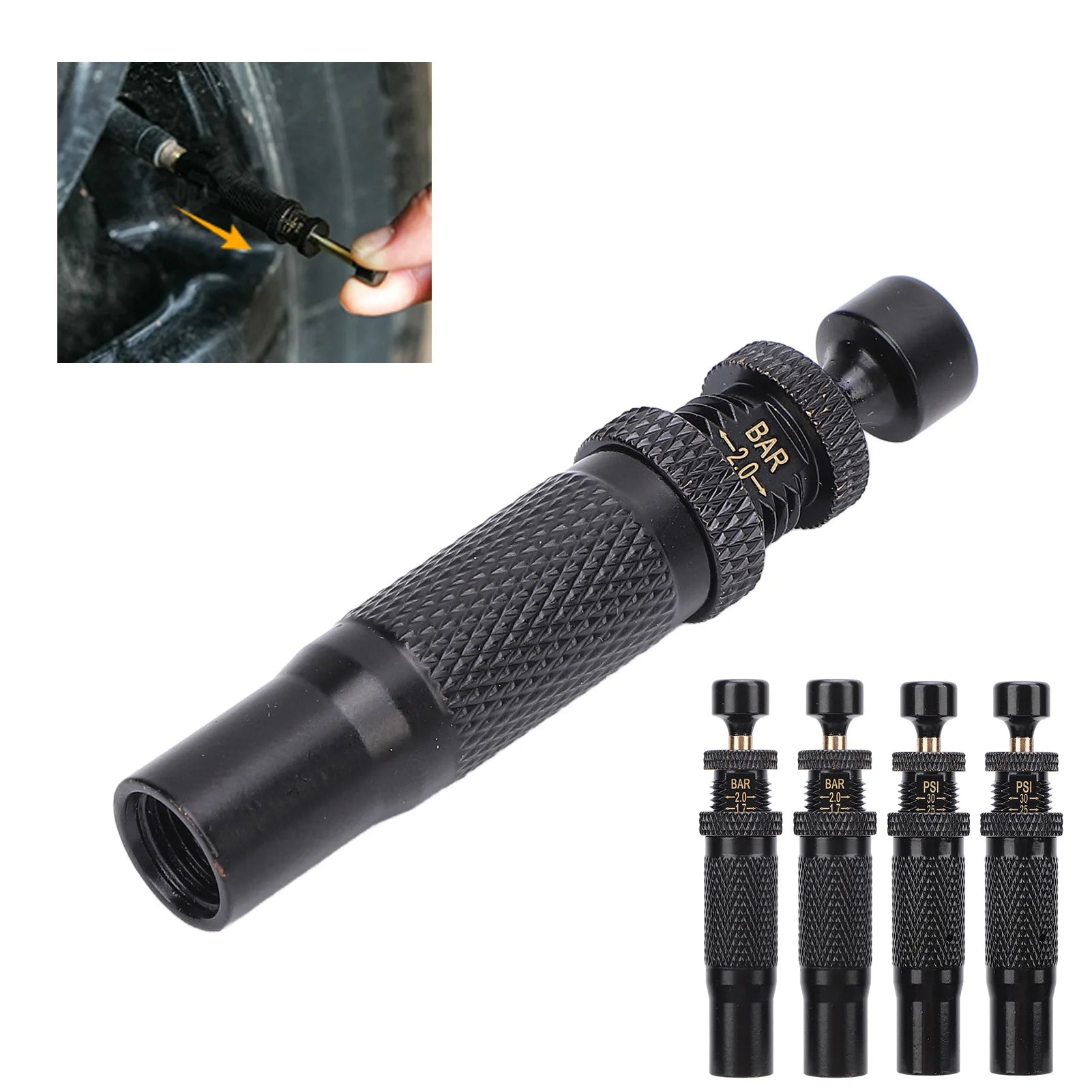 4X Tire Deflator Valve Kit 10-30 PSI Adjustable Auto Stop Air Down Tool 4WD Offroad