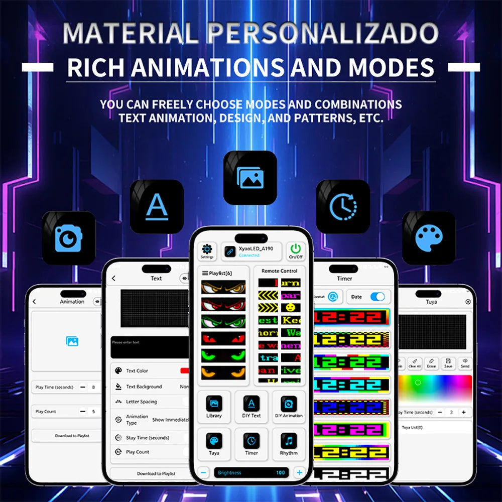 Multi-Panel Sync LED Eyes Display 96x16 | 23.4"x4.73" USB 5V Programmable Scrolling Text & Animation Sign