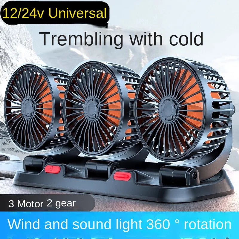 3-Head 360° Adjustable Car Fan – Dual-Speed Silent Electric Fan, USB/12V/24V, for Car, Home, Office & Desk Use