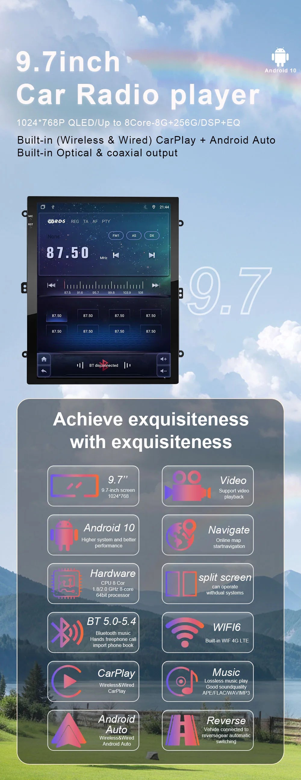 9.7" QLED Touchscreen Android 14 Car Stereo for Ford Ranger 2012-2015 | CarPlay, GPS Navigation, WiFi, Auto Radio Video Player