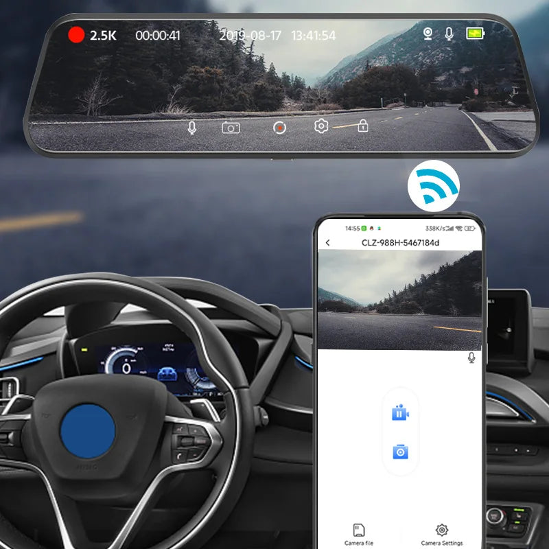 E-ACE 2K Car DVR Dash Cam Mirror WiFi GPS Night Vision 1080P Loop Recording Black Box