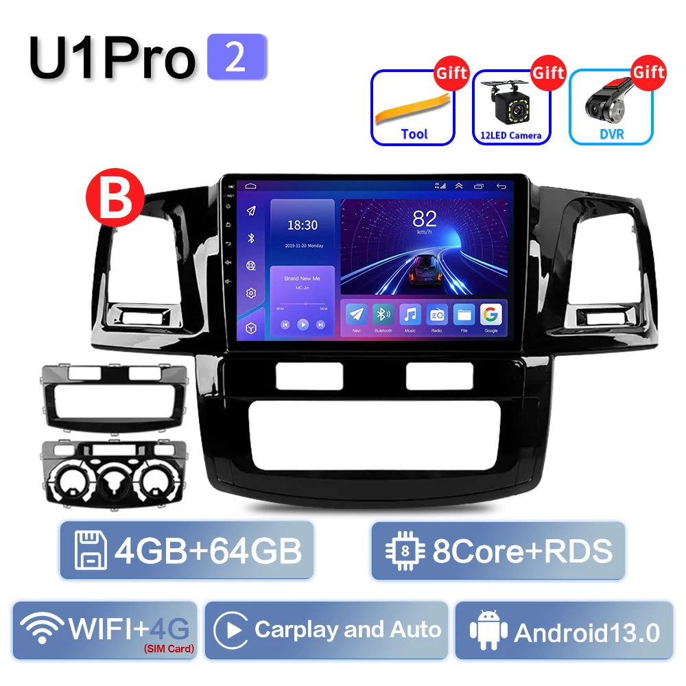 Android 13 2Din Car Stereo for Toyota Fortuner Hilux Revo Vigo 2007–2015 – GPS Navigation, CarPlay, Multimedia Video Player