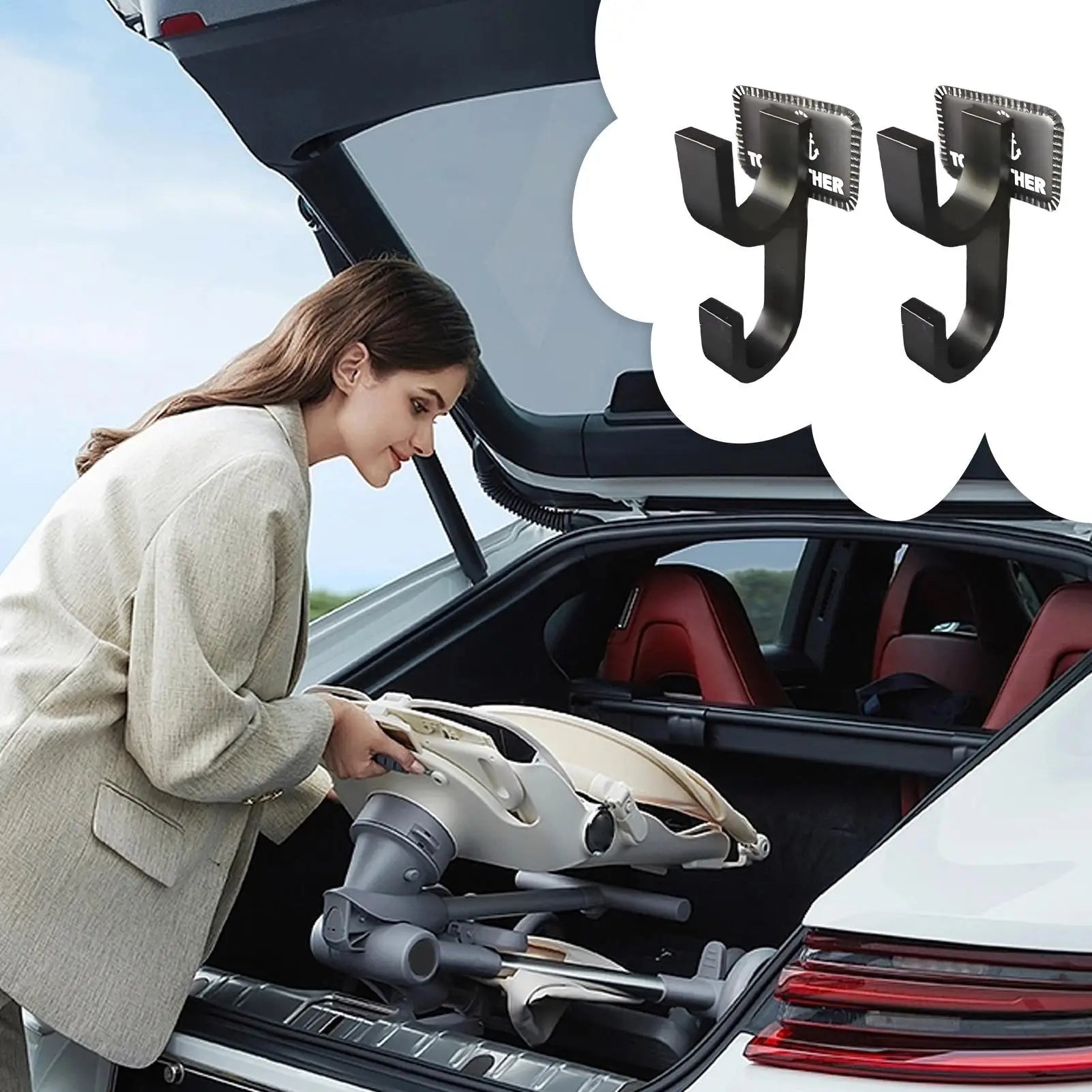 2pcs Car Umbrella Holders with Trunk Storage Organizer Hooks – Auto Interior Mounting Brackets