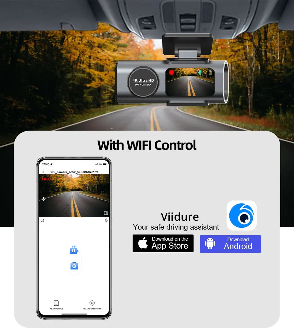 4K UHD Dash Cam Car DVR Camera WiFi GPS Night Vision Video Recorder 24H Parking