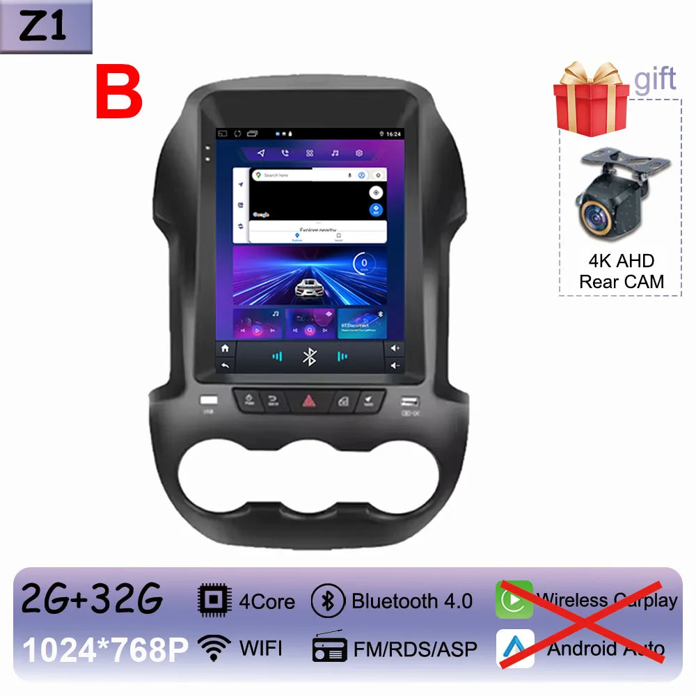 9.7" QLED Touchscreen Android 14 Car Stereo for Ford Ranger 2012-2015 | CarPlay, GPS Navigation, WiFi, Auto Radio Video Player