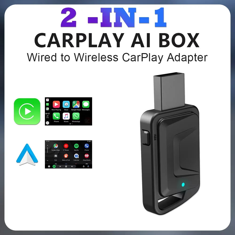 3-in-1 Wireless CarPlay & Android Auto Adapter – Plug & Play, Converts Wired to Wireless for 99% OEM Cars