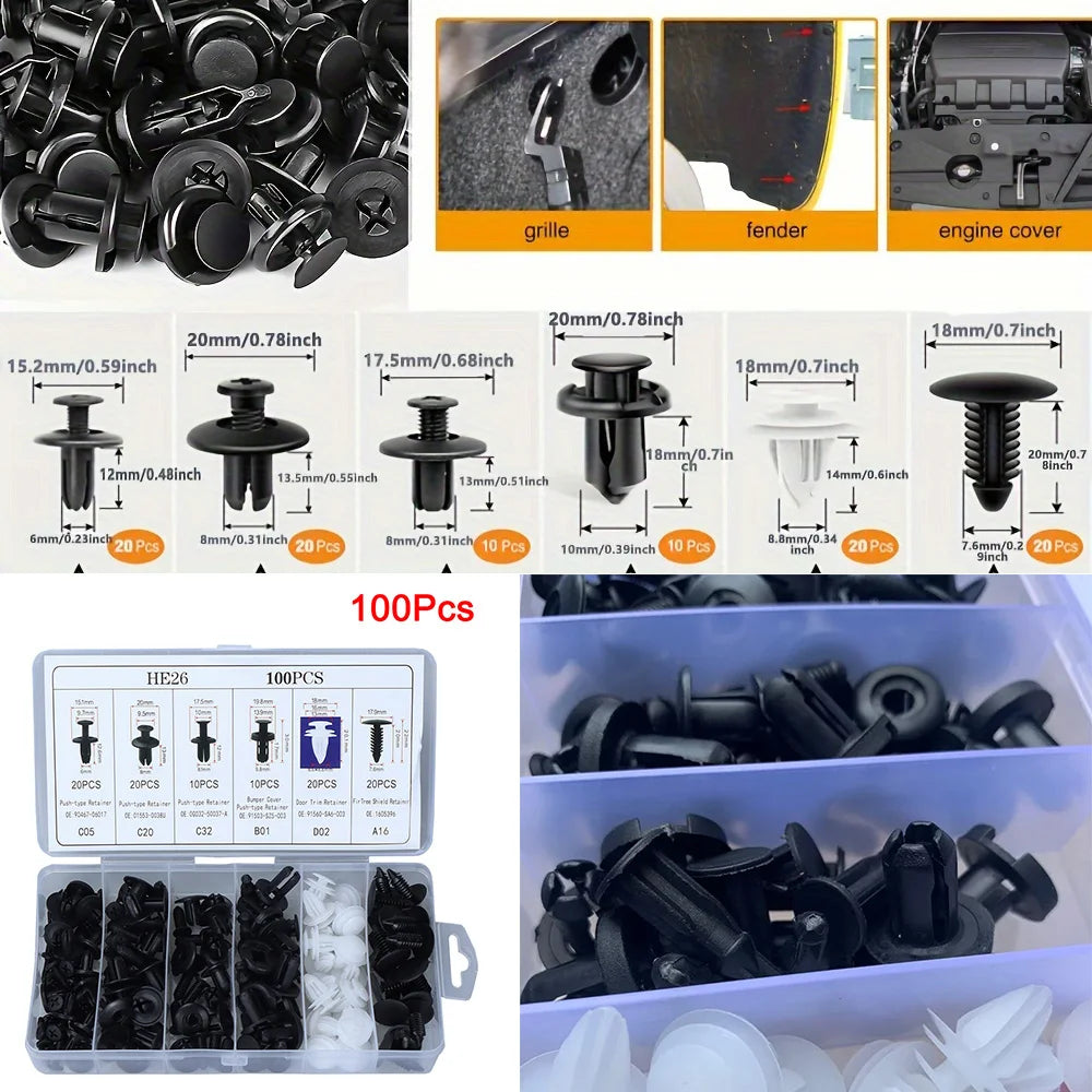Universal Car Clips & Fasteners Kit – Retainer Pins, Rivets, Trim Panel Clips