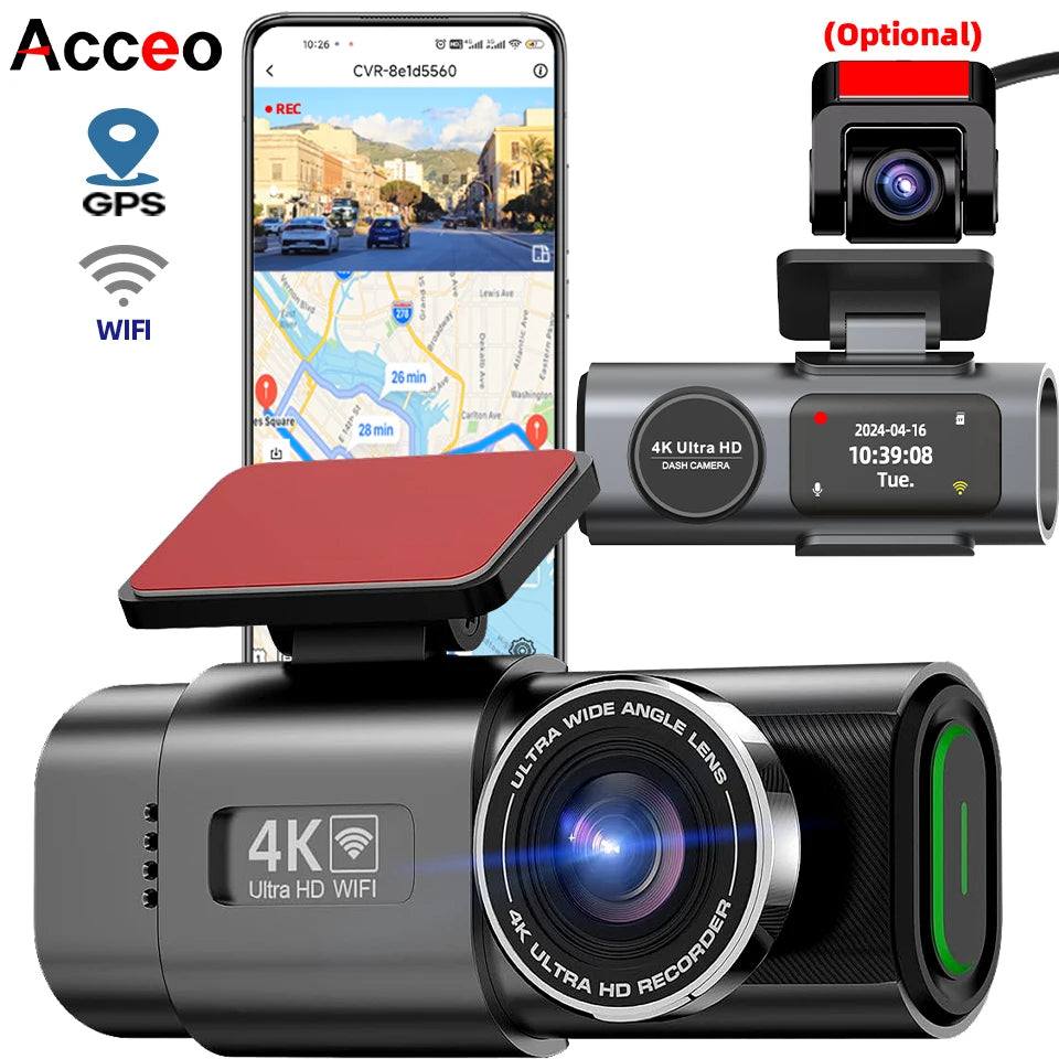 4K UHD Dash Cam Car DVR Camera WiFi GPS Night Vision Video Recorder 24H Parking