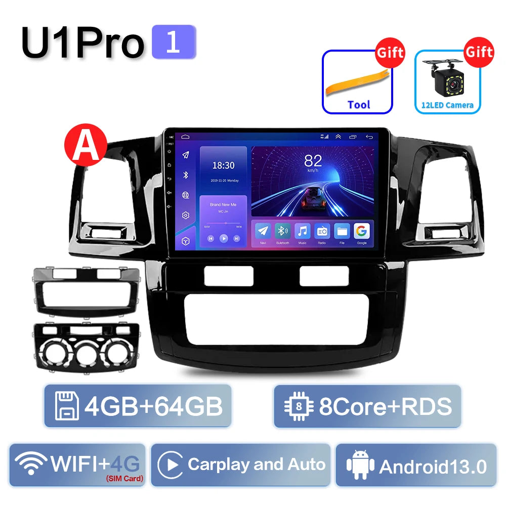 Android 13 2Din Car Stereo for Toyota Fortuner Hilux Revo Vigo 2007–2015 – GPS Navigation, CarPlay, Multimedia Video Player