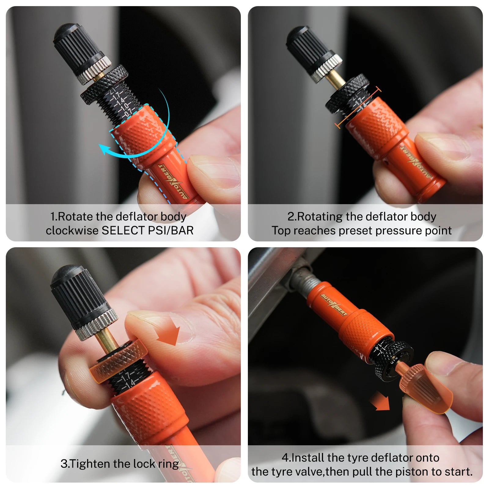 4PCS Adjustable Tyre Deflators 10-30 PSI Air Down Tool 4WD 4x4 Offroad Accessories