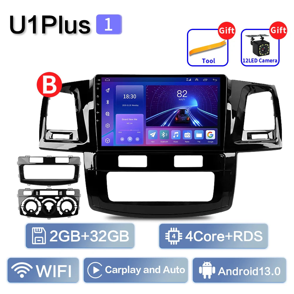 Android 13 2Din Car Stereo for Toyota Fortuner Hilux Revo Vigo 2007–2015 – GPS Navigation, CarPlay, Multimedia Video Player