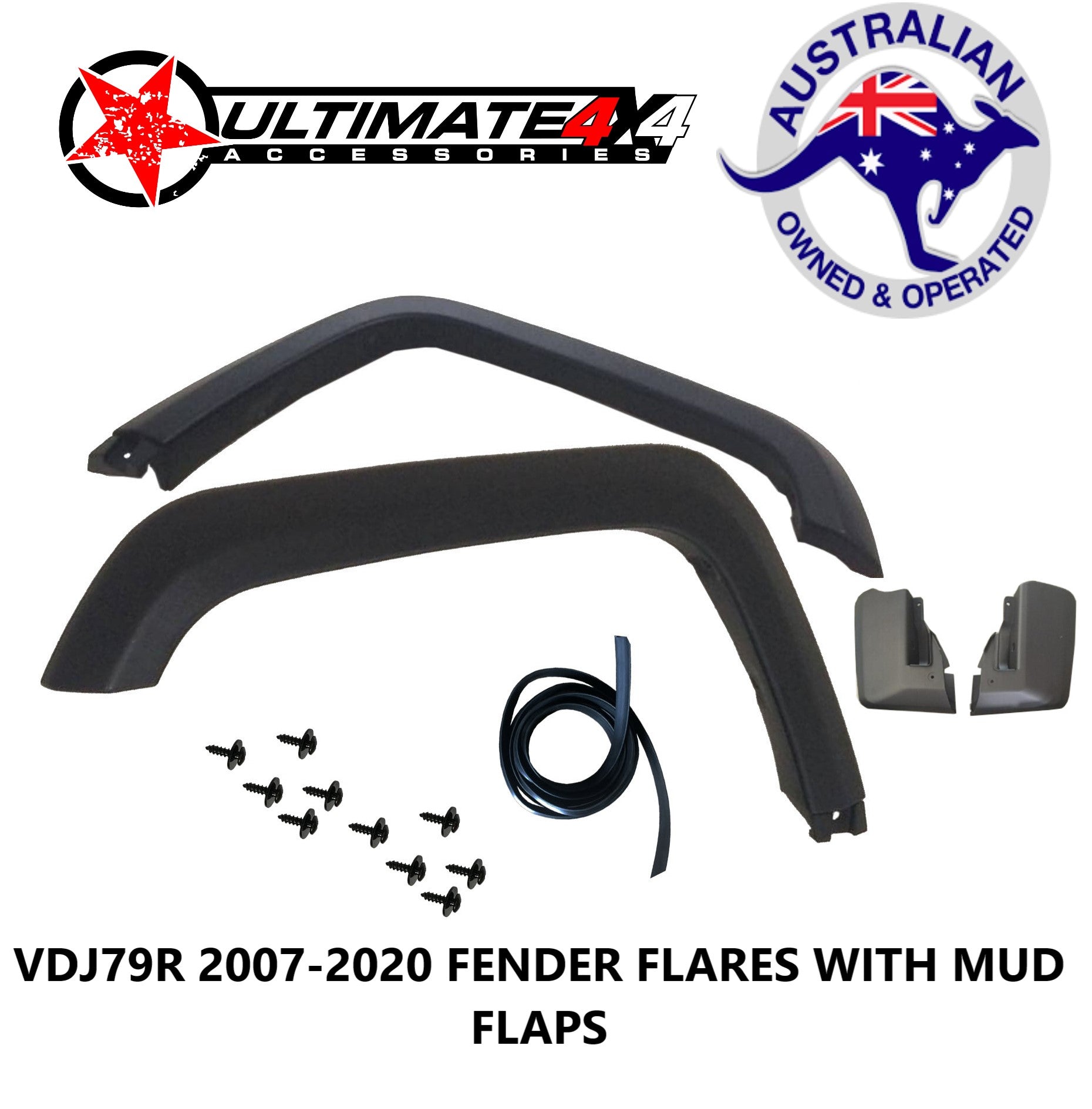 Front Left & Right Side Fender Flare Body Molding Trim With Mud Guards Suitable For Toyota Land Cruiser 79 Series 2007-2024
